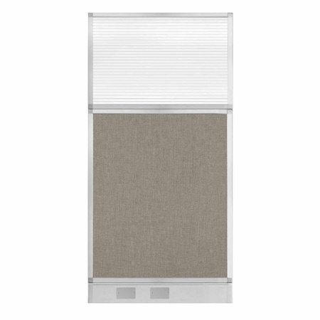 Versare Hush Panel Cubicle Partition 3' x 6' W/ Warm Pebble Fabric Clear Fluted Window W/Cable Channel 1812566-1